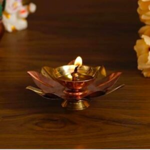 Copper Brass Lotus Flower Shape Decorative Diyas - Set of 10