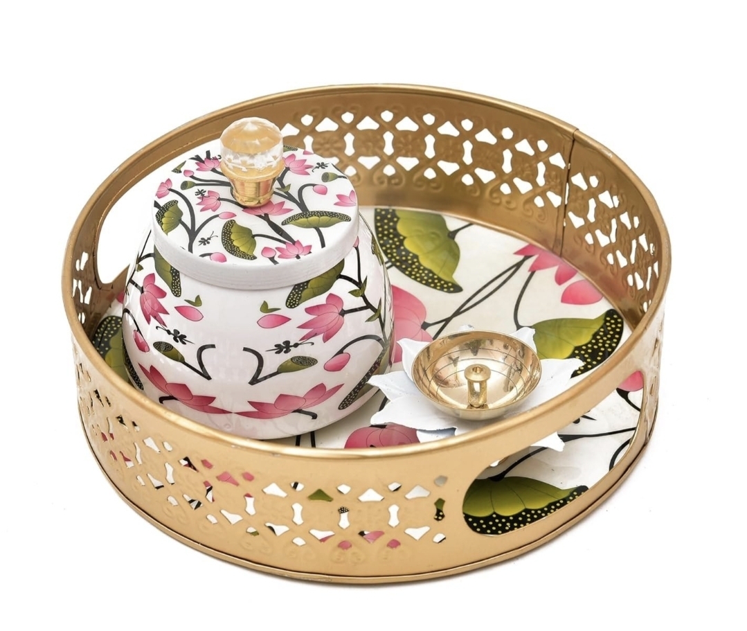 Pichwai Jar Set with Diya (Set of 5 with Basket) - Image 2