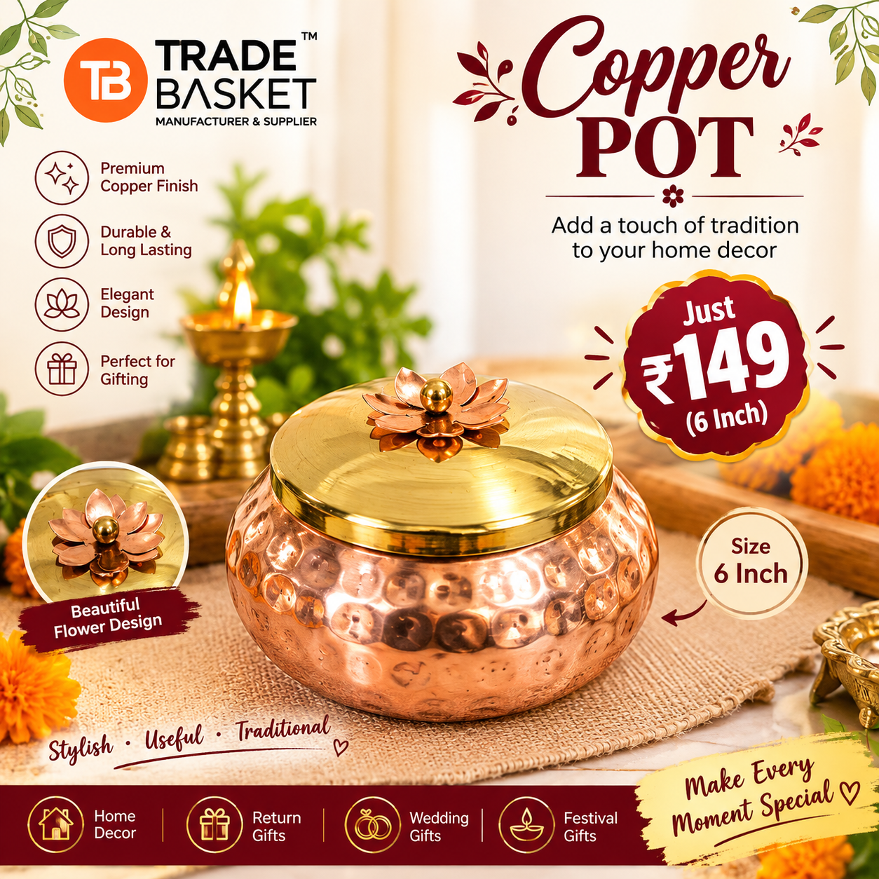 Copper pot 6 inch