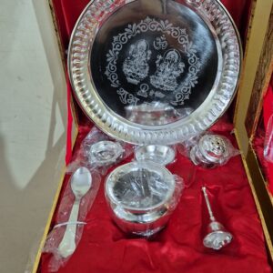German silver and gold pooja set 9 inch