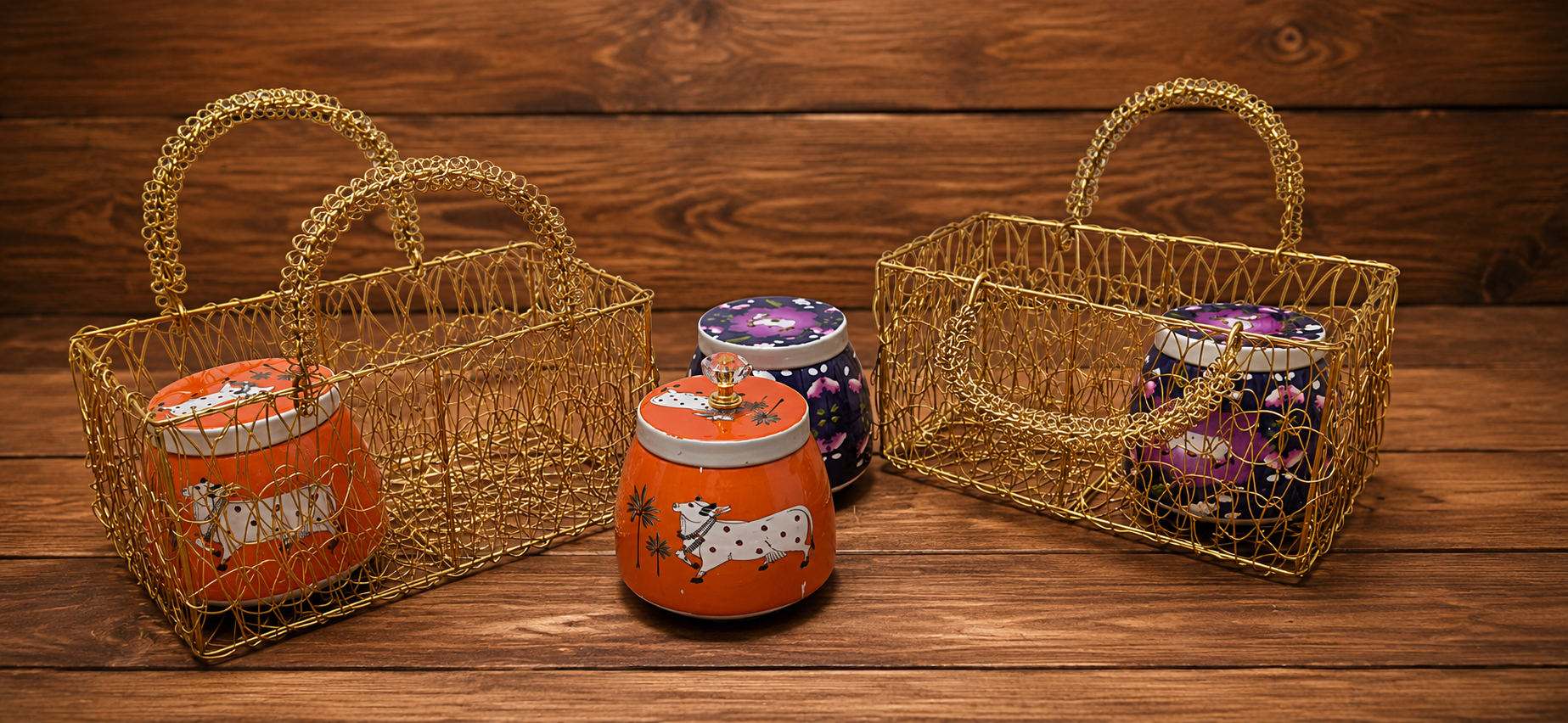pichwai jar wire basket set