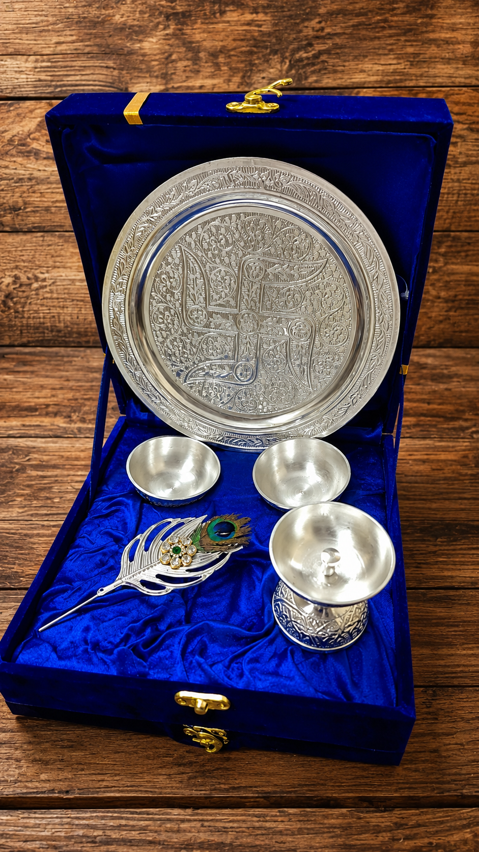 GERMAN SILVER SWASTIK POOJA SET