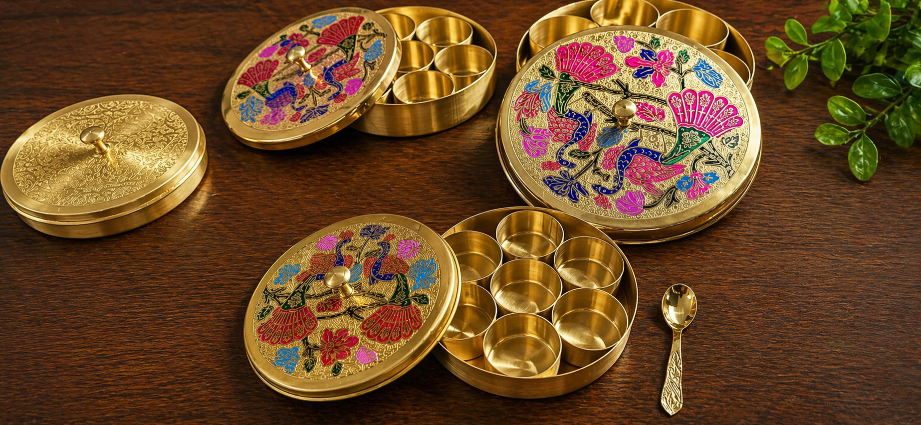 pure Brass Peacock Masala Box 5 inch - Image 2