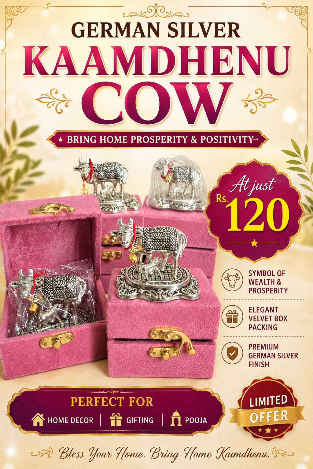 German Silver Kaamdhenu Cow - Image 2