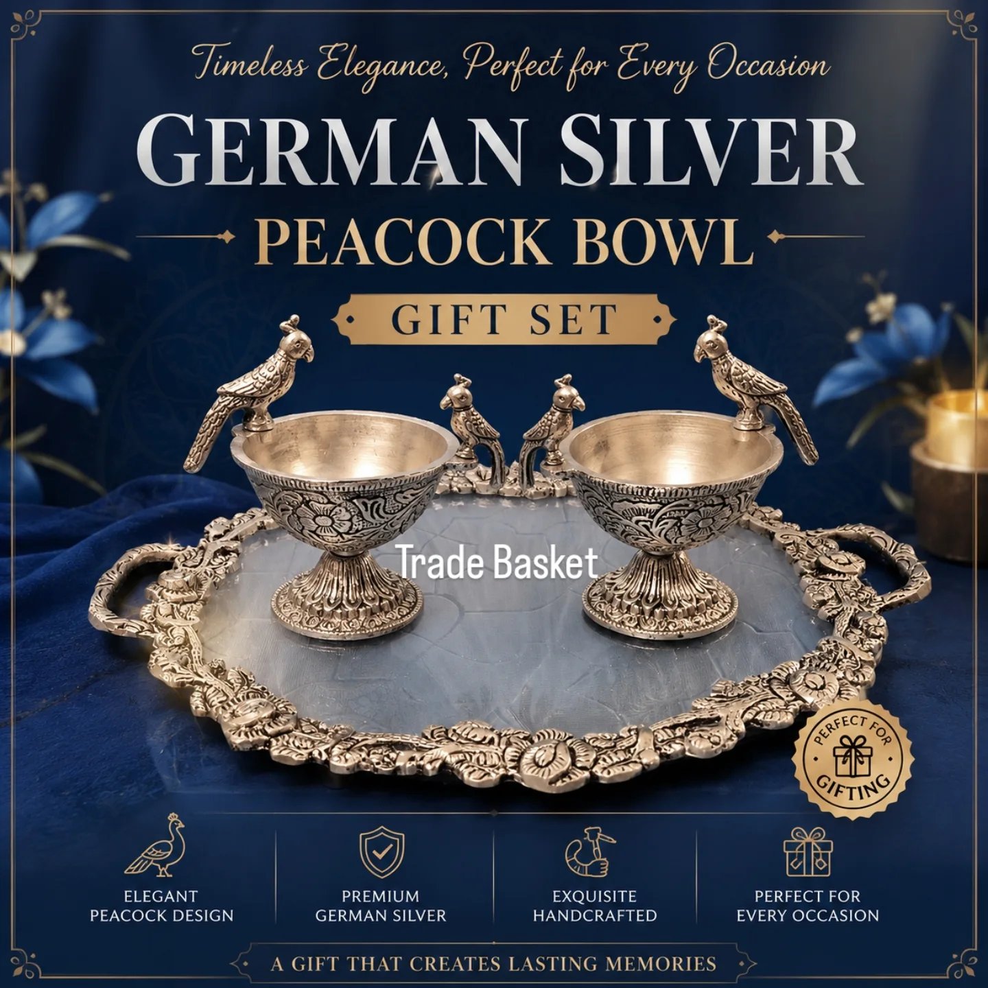 German Silver Peacock Bowl Set - Image 2