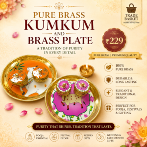 pichwai Brass plate with 2 kumkum boxes
