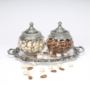 Decorative Glass Jar Set with German Silver 2 Storage Containers