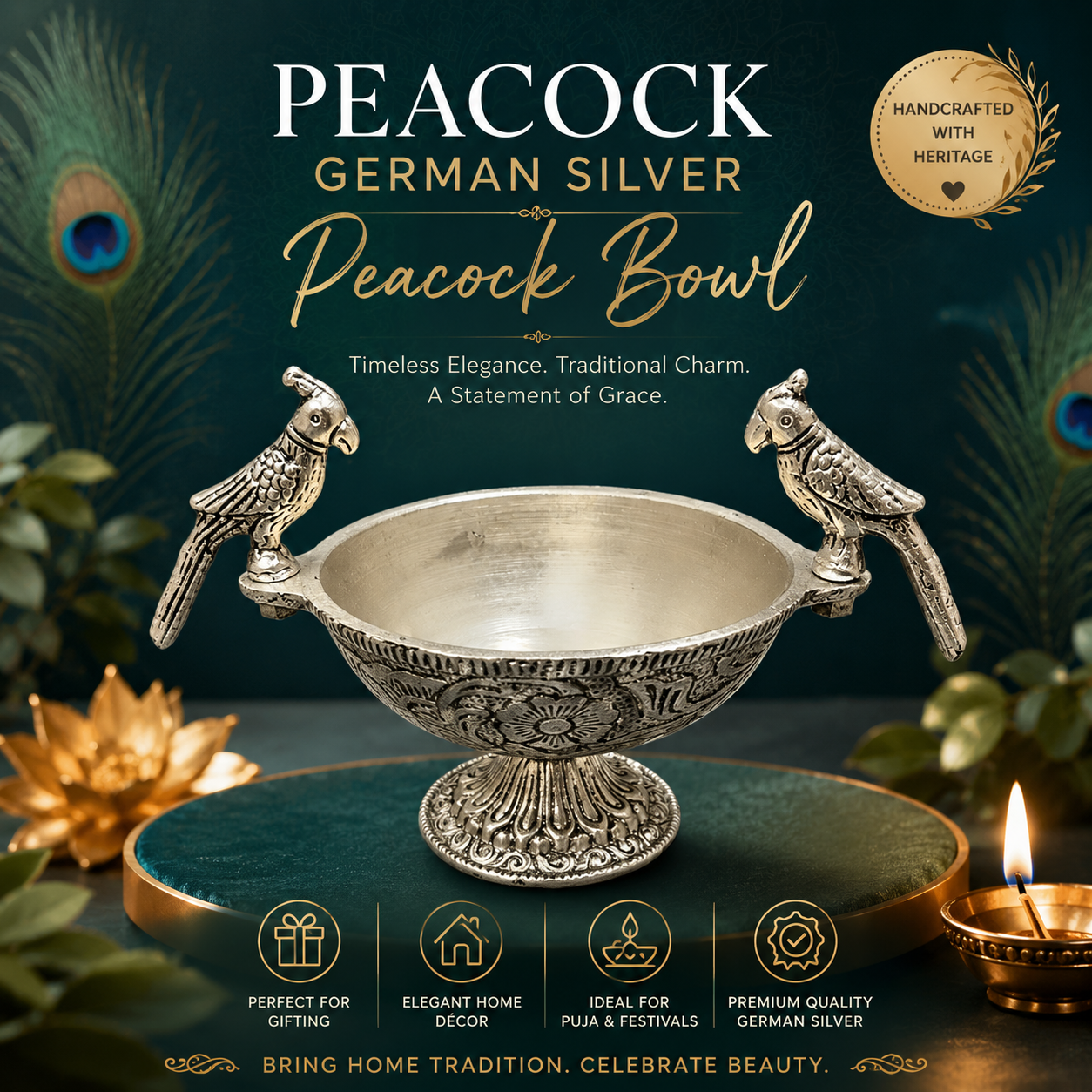 German Silver Peacock Bowl - Image 2