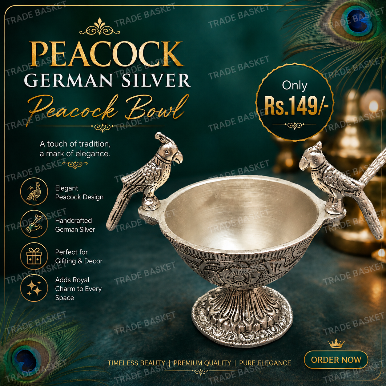 German Silver Peacock Bowl - Image 3