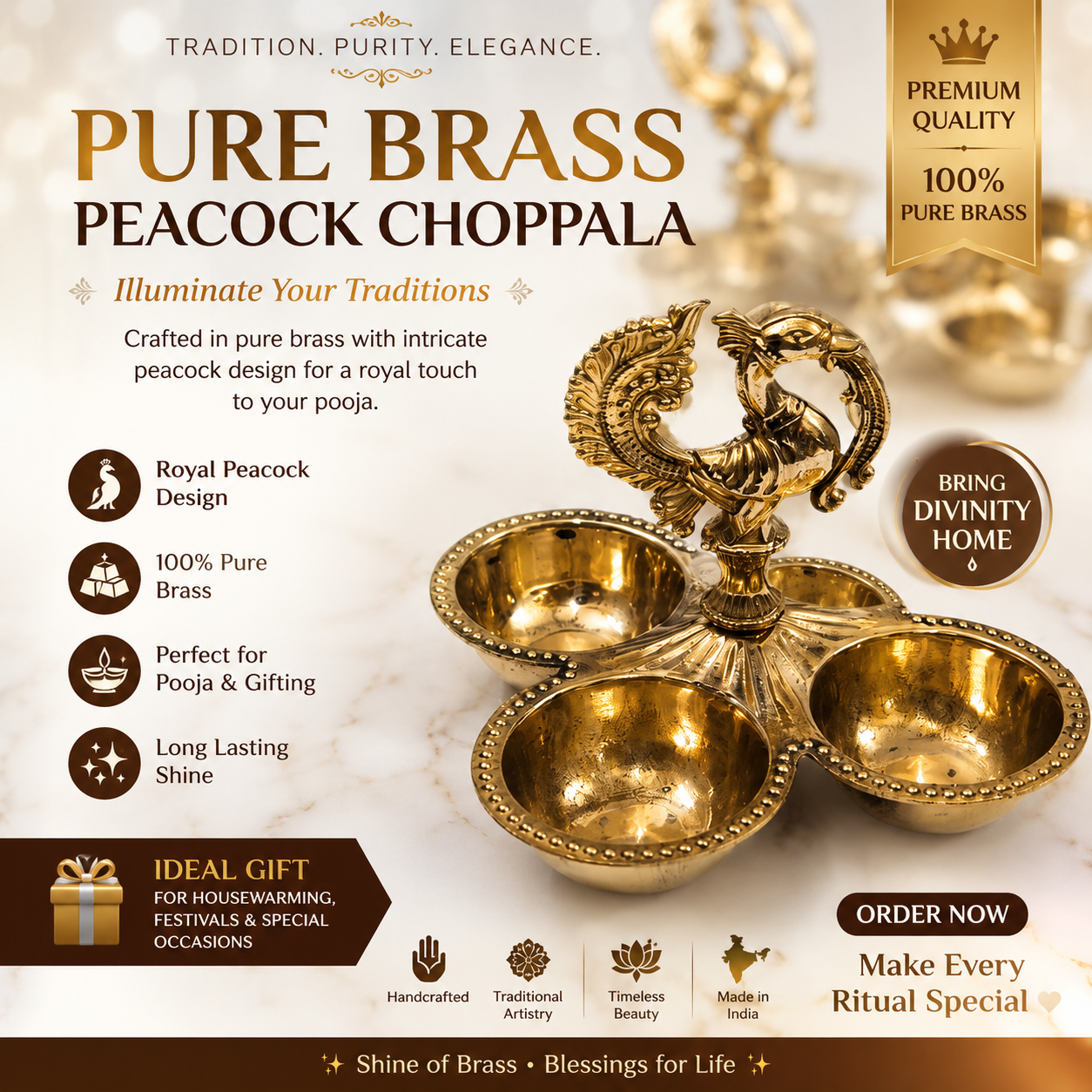 Pure Brass Peacock Choppala - Image 2