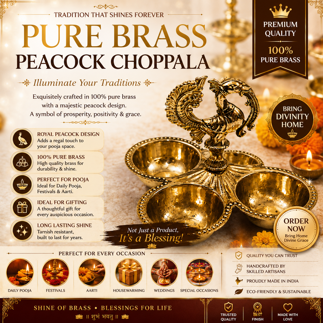 Pure Brass Peacock Choppala