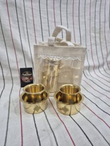 Pure Brass Dabra Set with Jute Bag