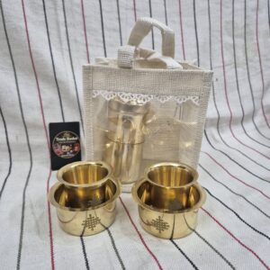 Pure Brass Dabra Set with Jute Bag