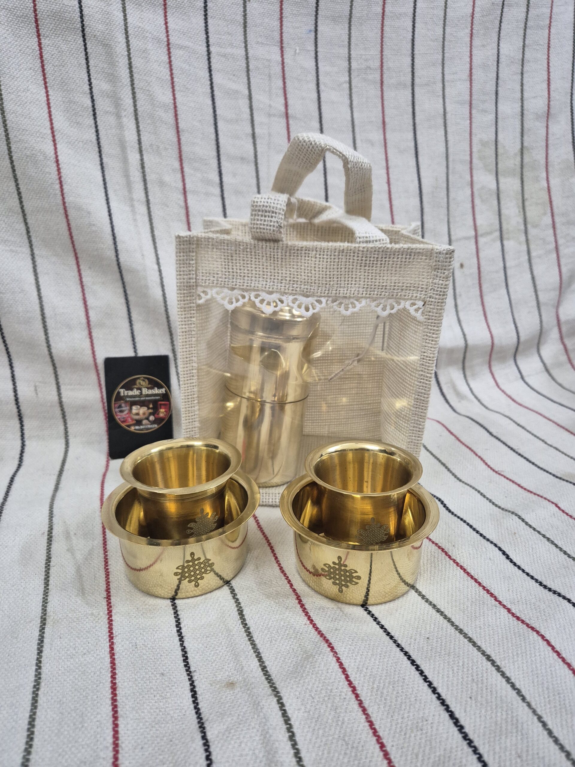 Pure Brass Dabra Set with Jute Bag