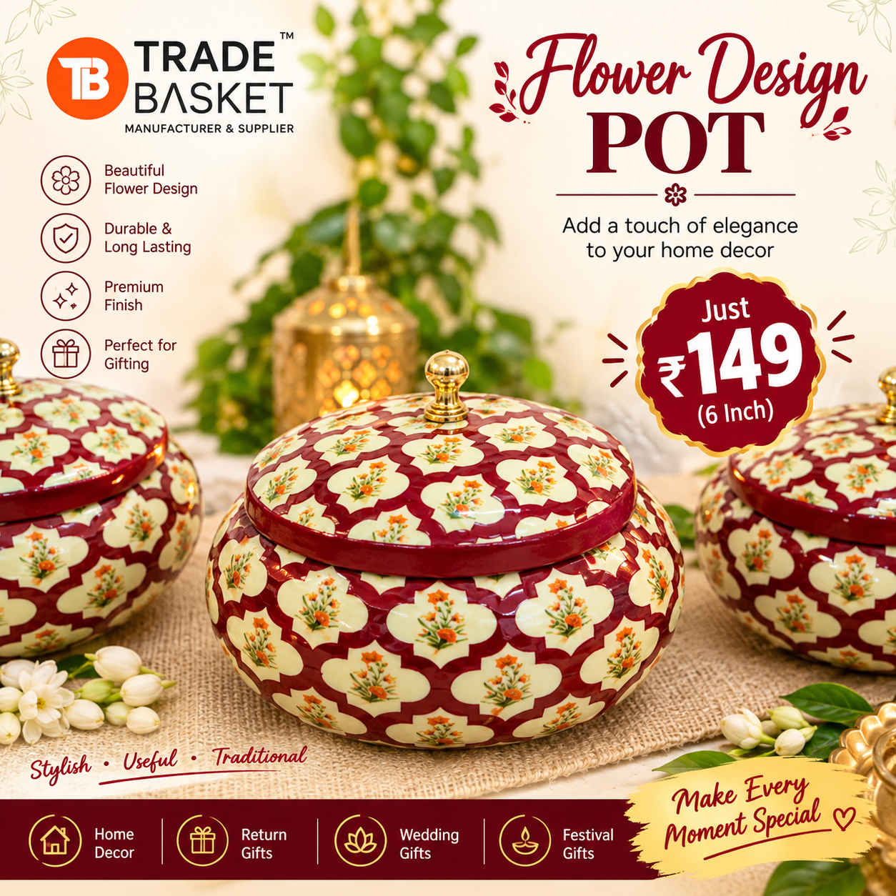 PICHWAI FLOWER PRINT POT 6 INCH - Image 2