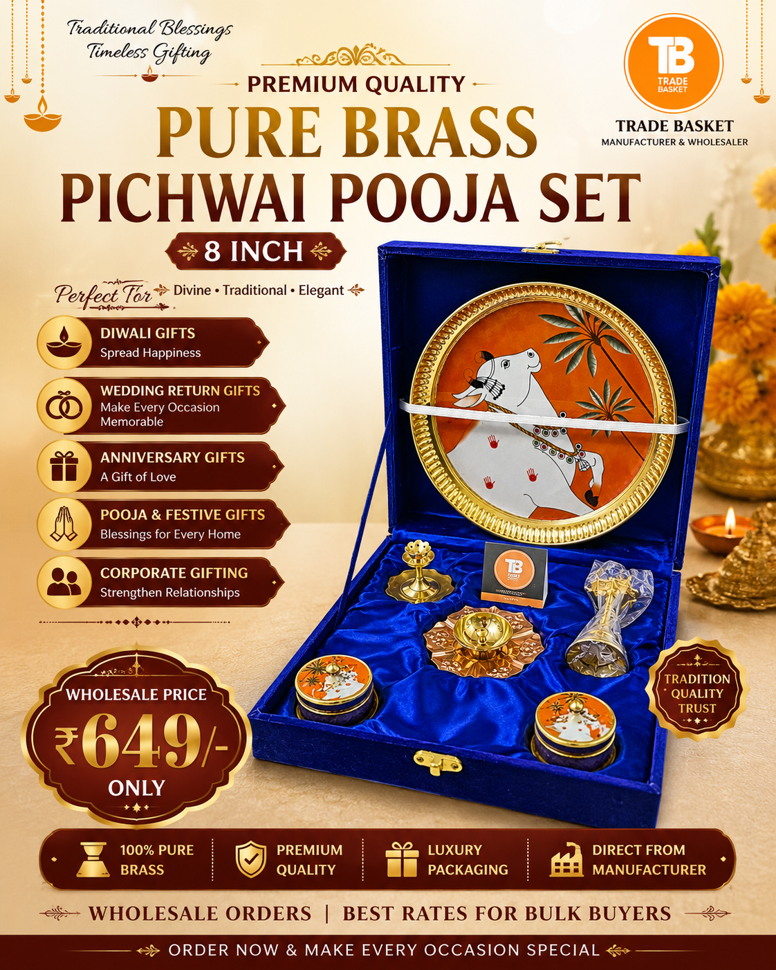 Pure brass pooja set - Image 2