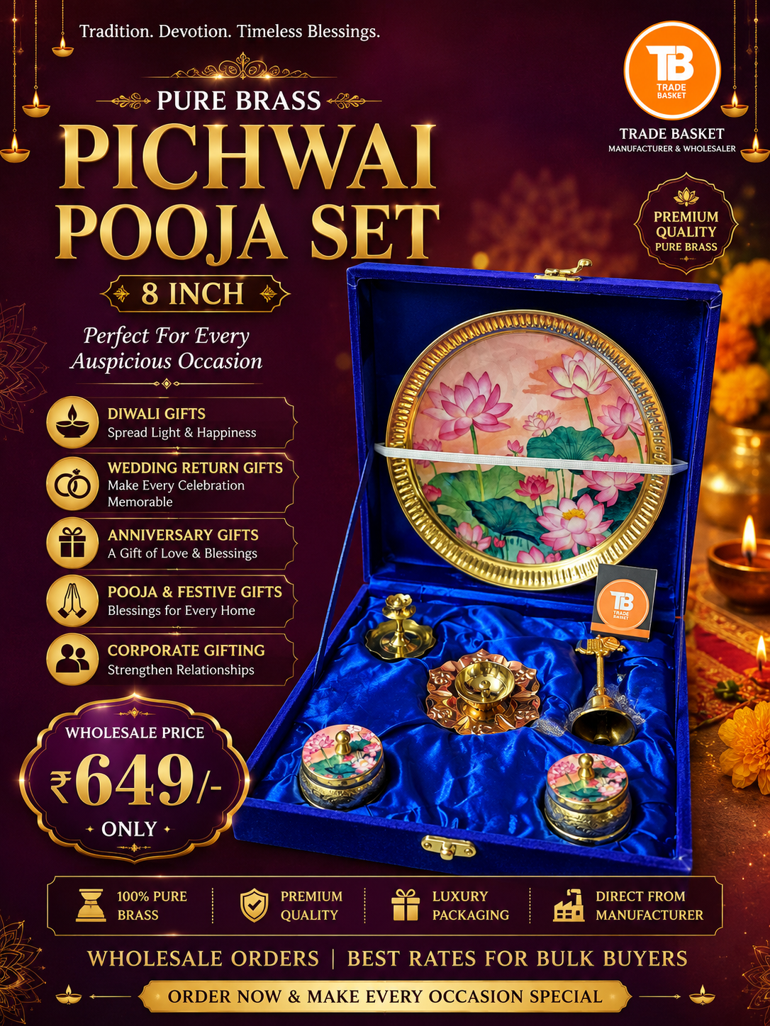 Pure brass pooja set