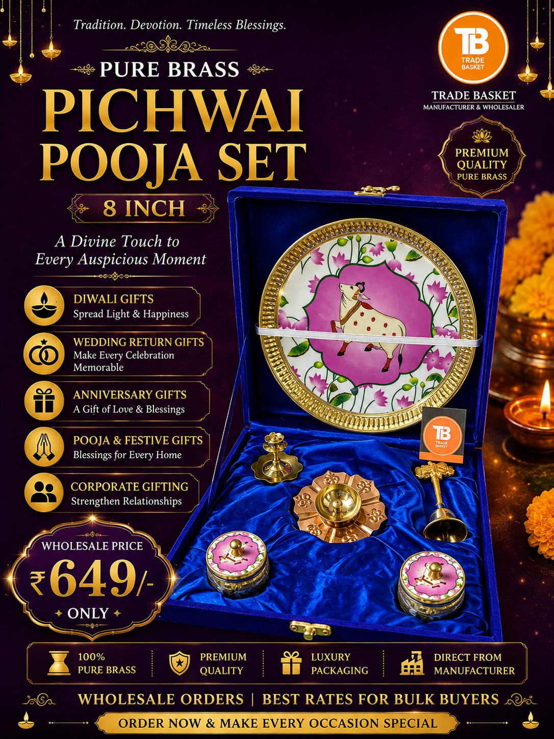 Pure brass pooja set - Image 3